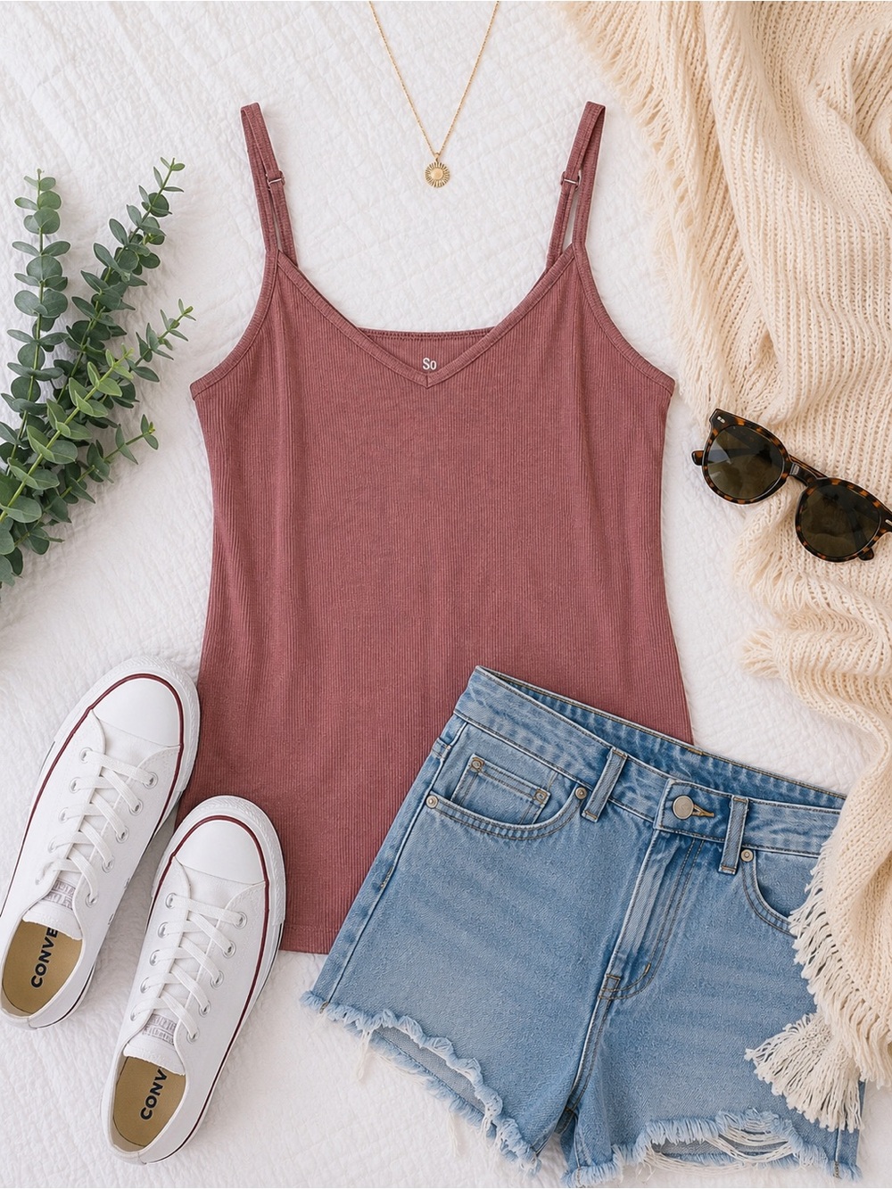 SO Favorite V-Neck Ribbed Cami Tank Mauve Pink 🩷